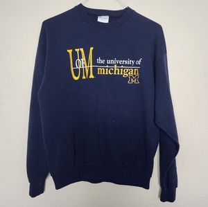 Vintage 90s Mens University of Michigan Crewneck Sweatshirt Blue Santee USA